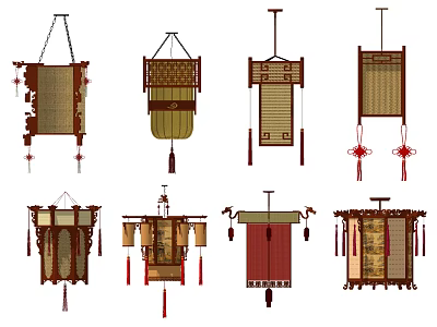 Traditional Chinese Style Chandeliers With Classic Wooden Frames And Tassel Decorations 3d model