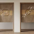 Japanese Style Double Woven Doors With Plum Blossoms And Bird Decorations