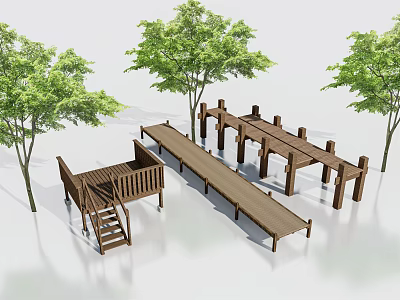 Modern plank road wooden plank road water plank road wooden platform 3d model