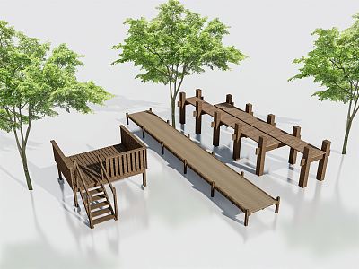 Modern plank road wooden plank road water plank road wooden platform 3d model