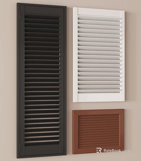 Black White And Brown Window Shutters Displayed On Wall For Home Decor 3d model 