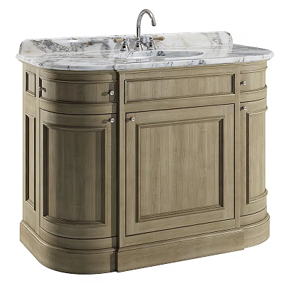 Traditional Wooden Bathroom Vanity With Marble Countertop Double Sinks And Cabinet Doors 3d model