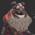 Monstrous Character With Shaggy Beard Glowing Red Eyes And Flying Insects
