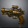 Steampunk Pistol With Brass Metallic Body Wooden Grip Gear Mechanism And Telescopic Scope