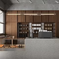 Modern Industrial Café Interior With Large Windows Wooden Bar And Pendant Lights