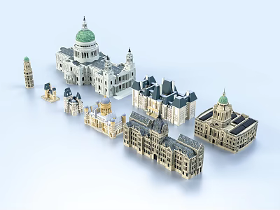 European Style Architecture Models With Domes Towers And Classical Design Elements 3d model