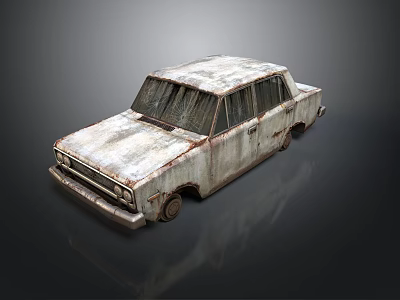 Rusty Old Vintage Car With Weathered Body And Chipped Paint Details 3d model