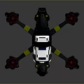 Quadcopter Drone Model With Black White Frame Red Propellers And Yellow Accents 3d model