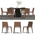 Modern Round Black Dining Table Set With Brown Chairs And Minimalist Design 3d model