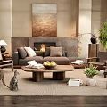 Cozy Modern Living Room Interior With Fireplace Sofa Coffee Table Fruits Plants And Artwork
