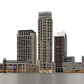 Scenic Urban Night Landscape With Modern Illuminated Tall Buildings And Water Reflections