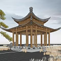 Chinese-style Pavilion Ancient Architecture Leisure Four-corner Pavilion Leisure Pavilion Ancient Architecture Pavilion Double-layer Four-corner Pavilion Two-layer Pavilion Saunjian Pavilion 3d model