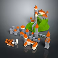 Colorful Cartoon Scenery Featuring Castle Green Hill And Orange Roof Small Buildings