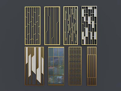 Various Modern Room Dividers Featuring Geometric Patterns And Metal Frames 3d model