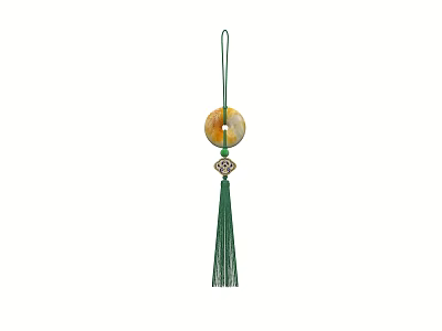 Green Jade Jewelry Pendant with Round Design and Hanging Tassel Decoration 3d model