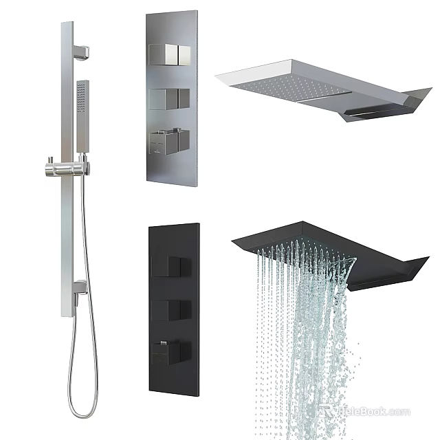 Modern Shower System Featuring Rainfall Head Handheld Spray Control Panel And Smooth Water Flow 3d model 