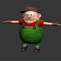 Cartoon Farmer Character With Straw Hat Mustache Red Shirt Green Overalls Brown Gloves Arms Outstretched