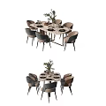 Elegant Modern Dining Table Set With Chairs Vase And Tableware 3d model