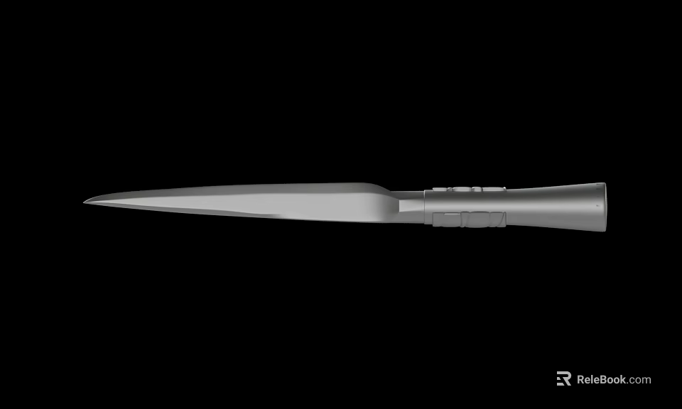 Silver Dagger with Sharp Blade and Textured Handle on Black Background 3d model 