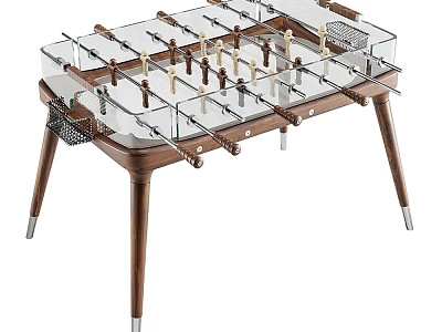 Modern Foosball Table With Glass Top Wooden Legs And Player Figures For Home Game Room 3d model
