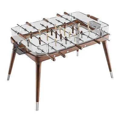 Modern Foosball Table With Glass Top Wooden Legs And Player Figures For Home Game Room 3d model