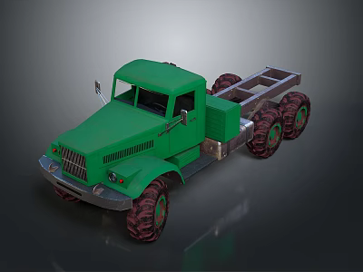 Green Vintage Six Wheel Heavy Duty Truck With Large Off Road Tires 3d model