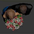 Man Standing With Woman Holding Colorful Flower Bouquet Against Gray Background