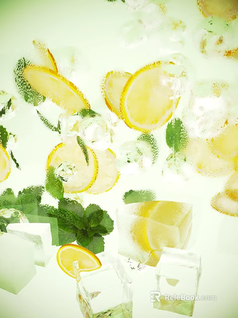 Fresh Lemon Slices With Ice Cubes And Mint Leaves For Refreshing Summer Drinks 3d model 
