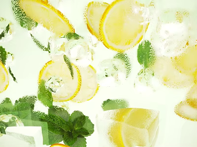 Fresh Lemon Slices With Ice Cubes And Mint Leaves For Refreshing Summer Drinks 3d model