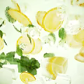 Fresh Lemon Slices With Ice Cubes And Mint Leaves For Refreshing Summer Drinks
