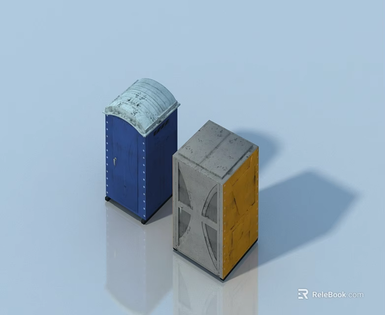 Modern Blue And Gray Pet Cabinet With White Roof Yellow Sides Textured Surface 3d model 