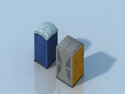 Modern Blue And Gray Pet Cabinet With White Roof Yellow Sides Textured Surface 3d model