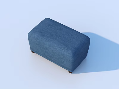 Blue Fabric Upholstered Rectangular Ottoman With Simple Design And Wooden Legs For Living Room 3d model