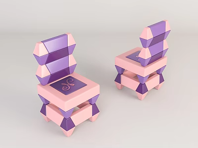 Pink And Purple Geometric Design Leisure Chairs With Decorative Seat Backrest And Legs 3d model