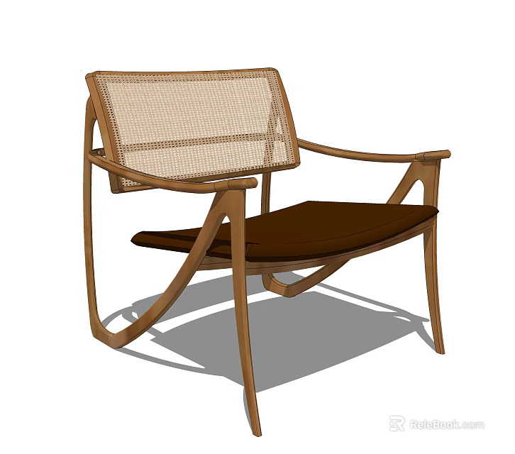 Stylish Leisure Chair With Wooden Frame Woven Backrest And Comfortable Leather Cushion 3d model 