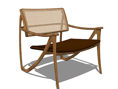 Stylish Leisure Chair With Wooden Frame Woven Backrest And Comfortable Leather Cushion 3d model