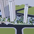 Modern Tall Residential Buildings Exterior With Entrance Area And Greenery Landscaping Design