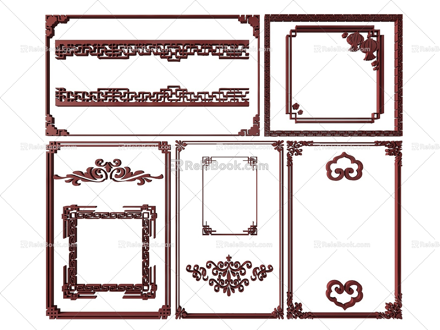 New Chinese Style Flower Lattice Window Carved Hollow Carved Window Corner Carved Gypsum Line Carved Window Pattern Carved 3d model