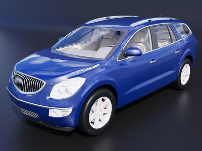 Blue SUV Car With Sleek Exterior Chrome Grille White Wheels And Roof Rails 3d model