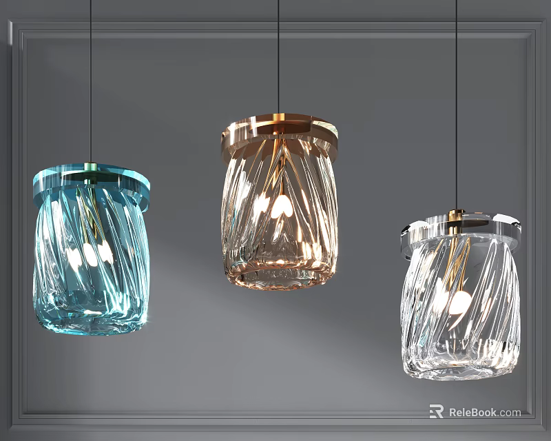 Modern Pendant Lights With Blue Gold Transparent Glass Shades For Interior Decor 3d model 