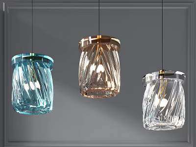 Modern Pendant Lights With Blue Gold Transparent Glass Shades For Interior Decor 3d model