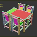 Rustic Wooden Dining Table Set With Cylindrical Legs And Woven Rattan Seats