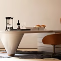 Modern White Office Desk With Conical Leg Orange Chair Wine Rack Books And Rug