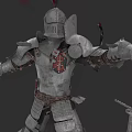 Medieval Knight Game Movie Character in Detailed Full Armor Holding Sword and Spear