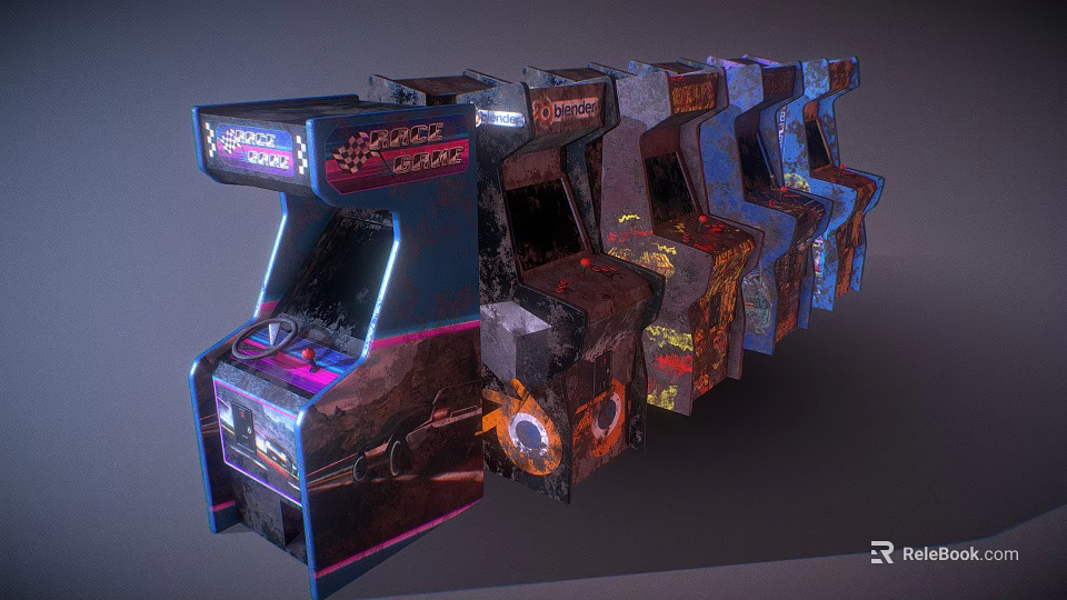 Retro Arcade Game Machines As Entertainment Electronics With Multiple Units And Colorful Lighting 3d model 