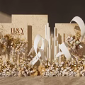 Wedding Decorations for H&Y with Floral Arrangements White Ribbons and Beige Backdrop 20231020