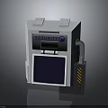 White Security Control Panel With Blue Screen Gray Pipe And Yellow Warning Stripes