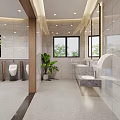 Modern Public Restroom Interior With Urinals Washbasins Windows And Green Plants
