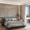 Minimalist Modern Bedroom Interior With Gold Accent Strip And Decorative Ball On Nightstand