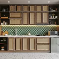 Wooden Kitchen Cabinets With Green Backsplash Countertop And Interior Storage Design